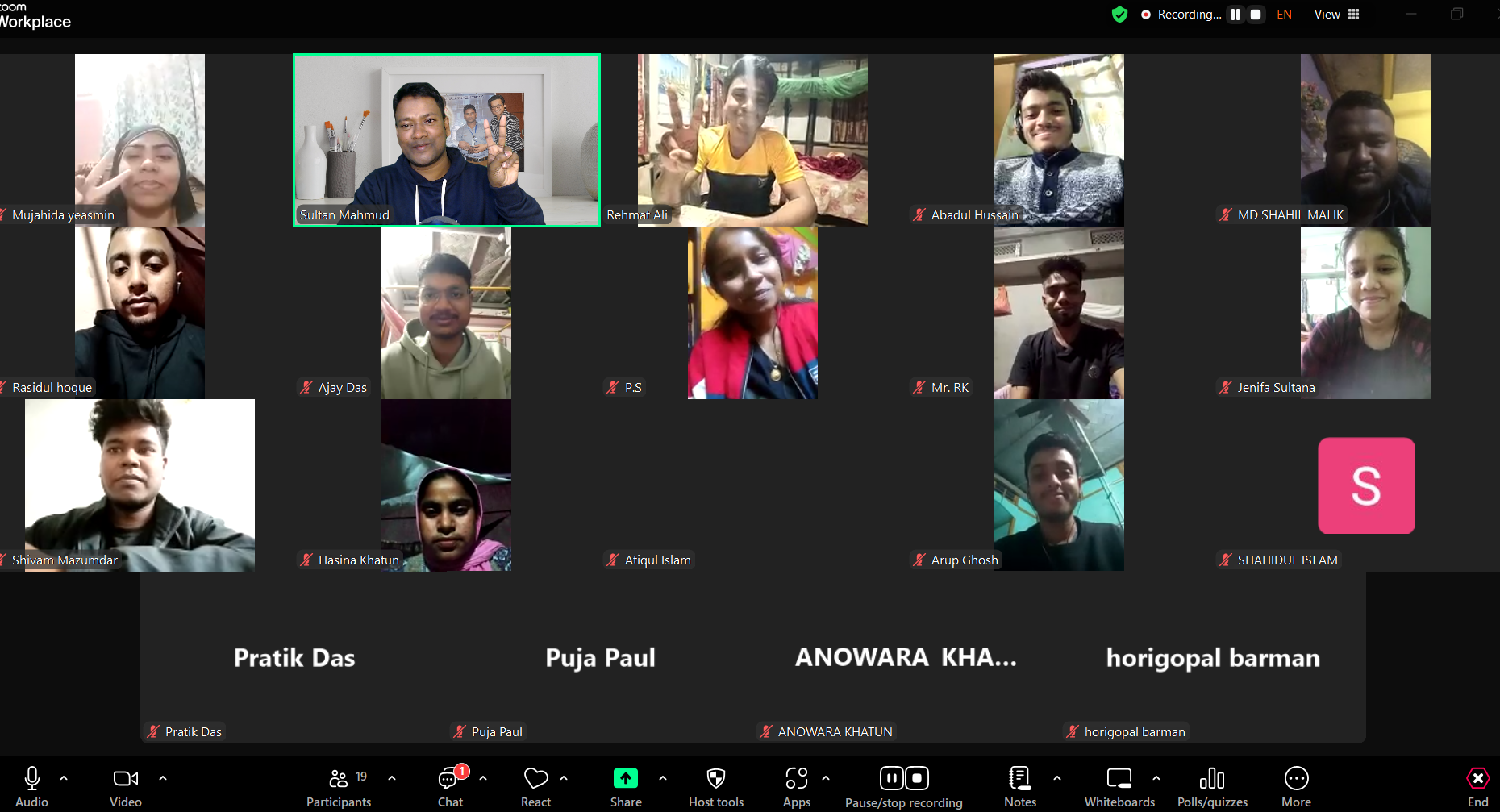 Live Zoom cohort with Sultan Mahmud and students